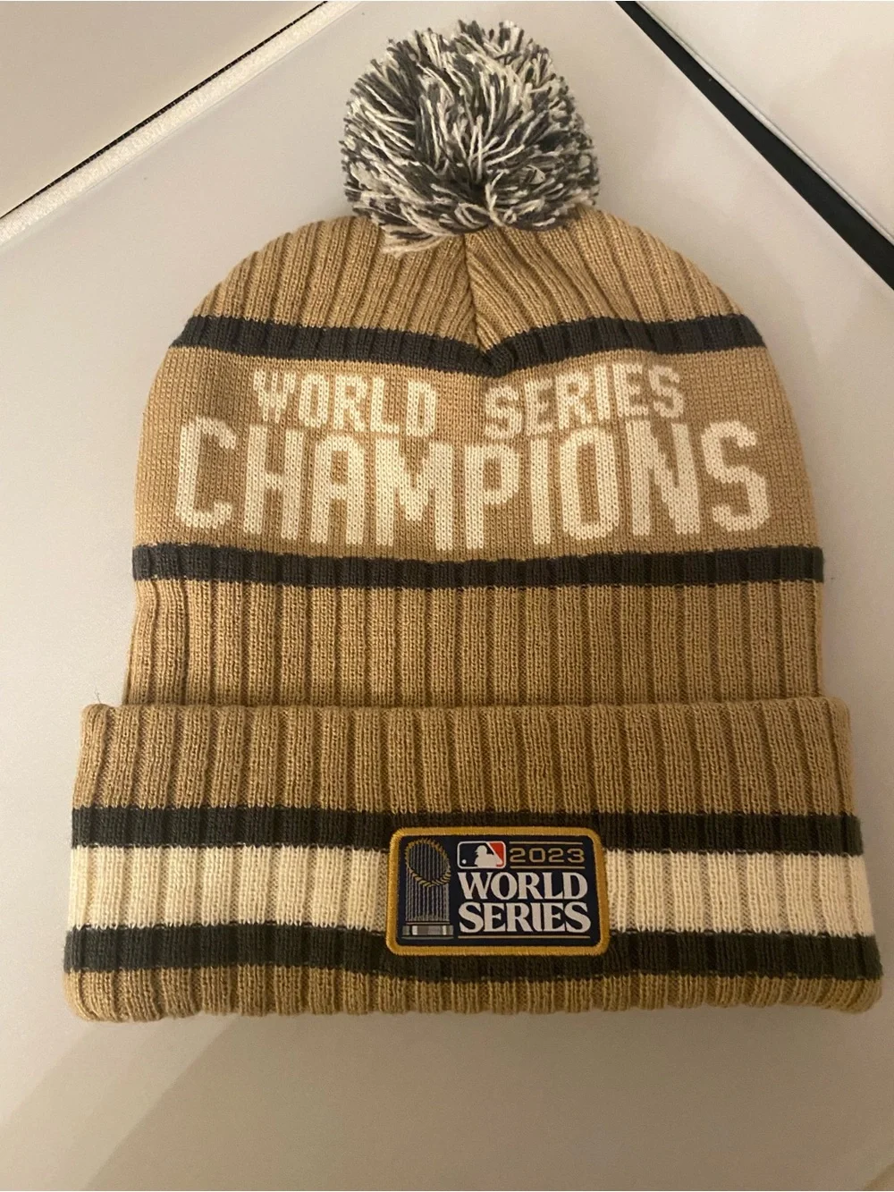 NWT 47 Texas Rangers Knit MLB 2023 World Series Champion Beanie in Tan cream mix
